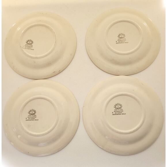 PLATES-BREAD-BUTTER-CENTURY BY SALEM-23K Gold Encrusted-Burgundy-Floral-Set of 4 - Picture 9 of 16